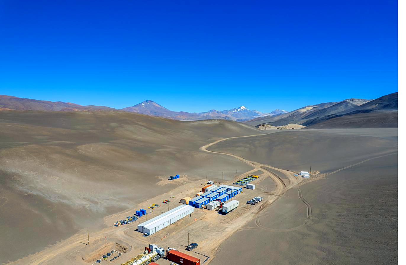Aerial view of the Tres Cruces exploration camp in the high Andes of Catamarca, Argentina