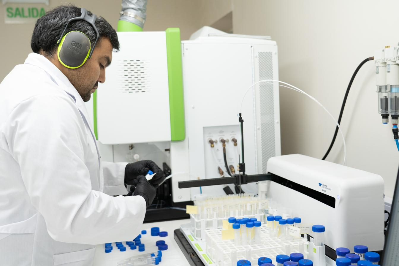 Brine samples being prepared for spectrometry analysis at the 3C laboratory in Catamarca